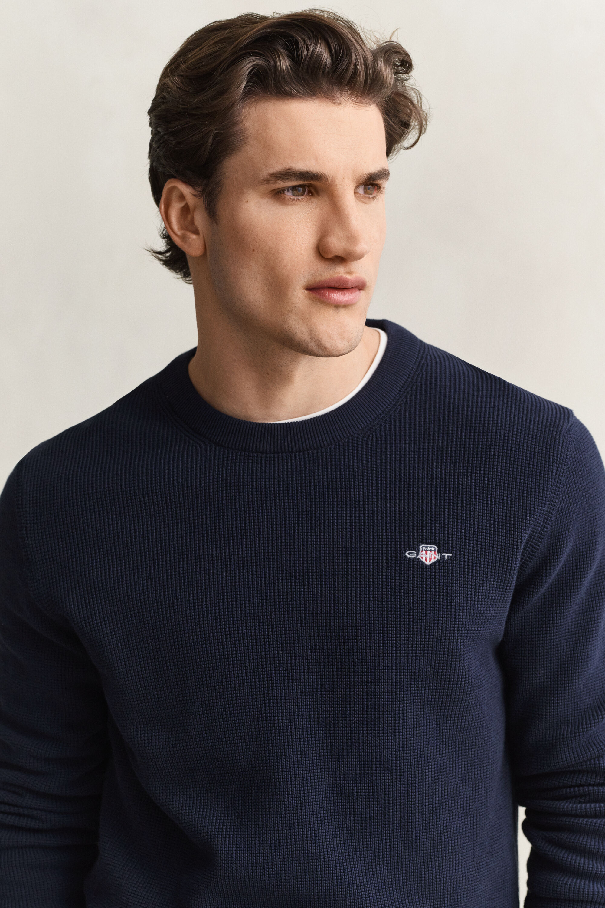 Tekstureret crewneck sweater af bomuld
