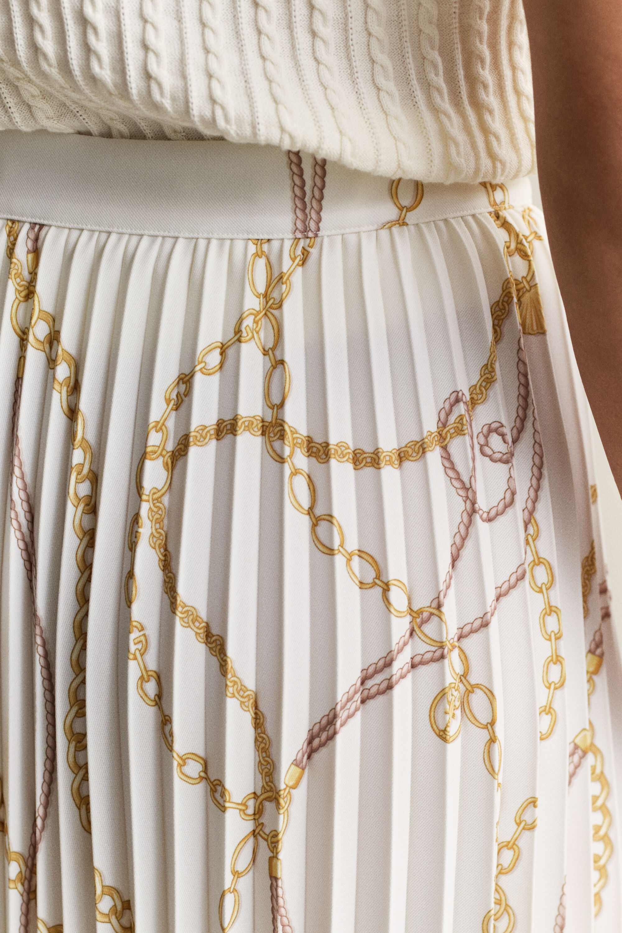 Plisseret midi-nederdel med tryk