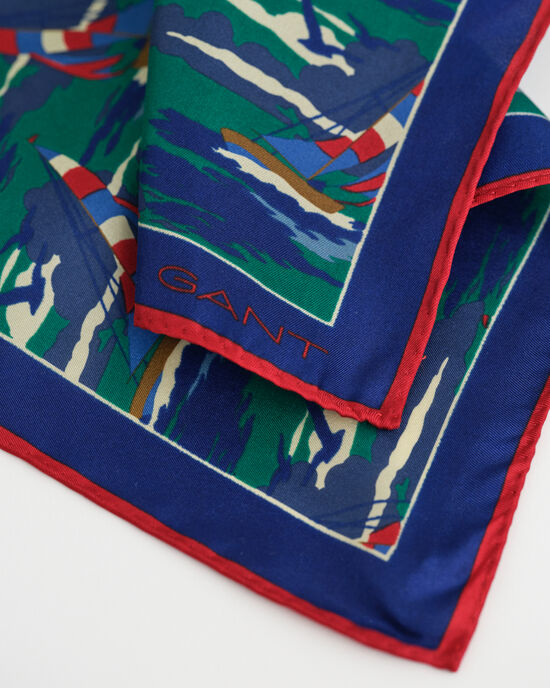 Lommetørklæde af silke med sejlads-tryk