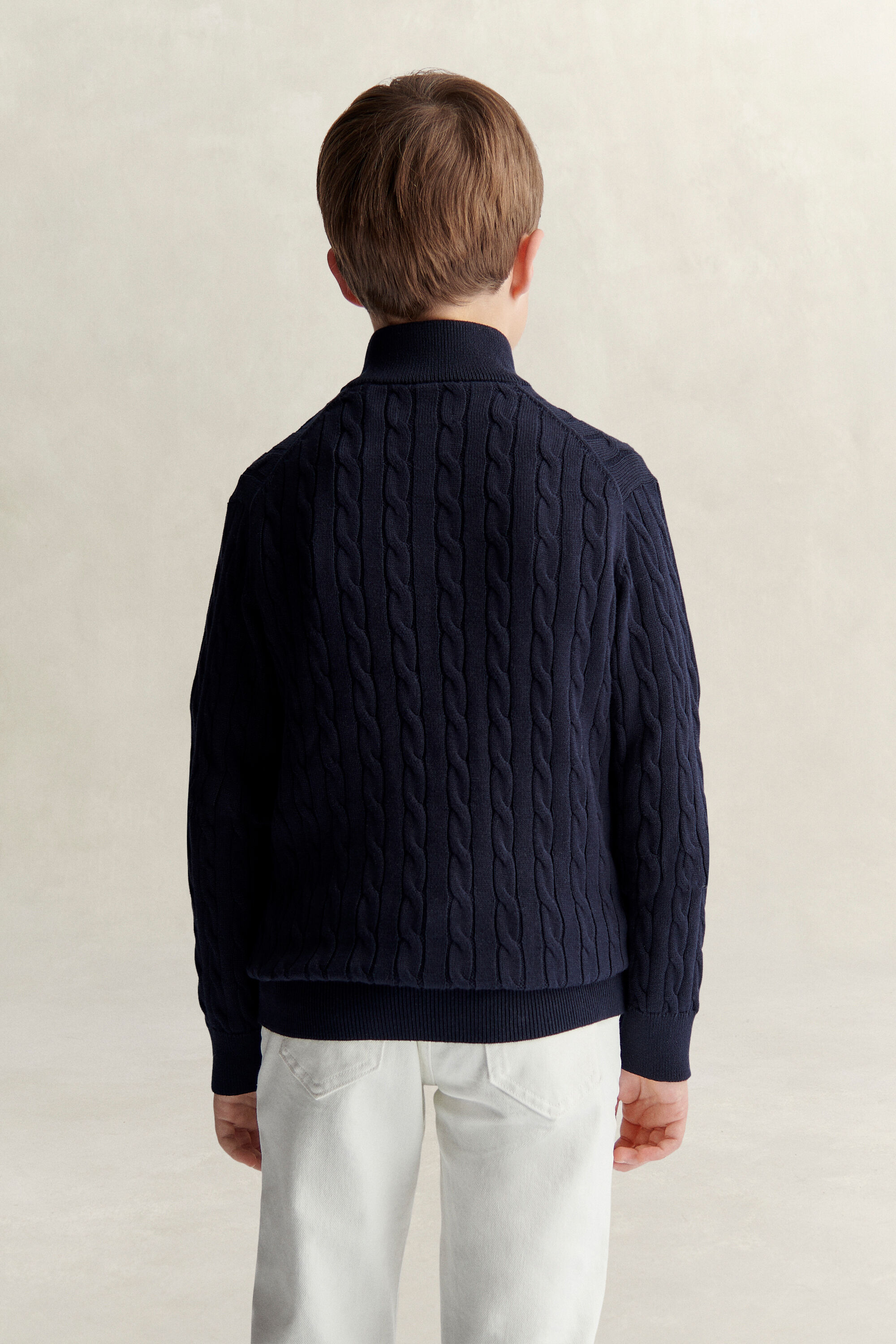 Teen Boys Shield sweater med kabelstrik og halv lynlås