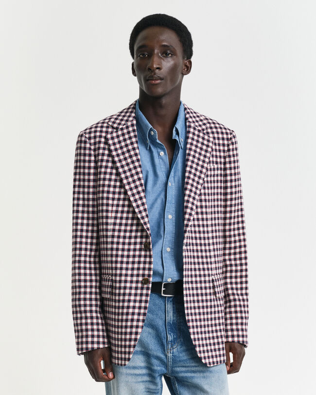 Regular fit ternet blazer i bomuldsblanding