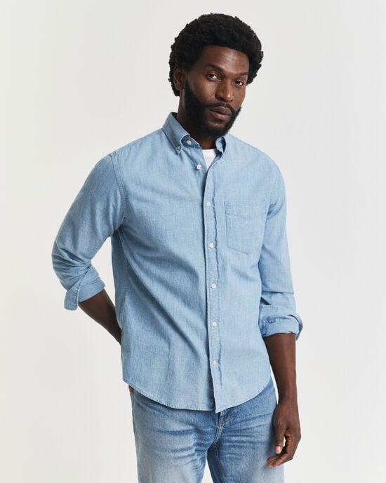 Regular fit indigo chambray skjorte