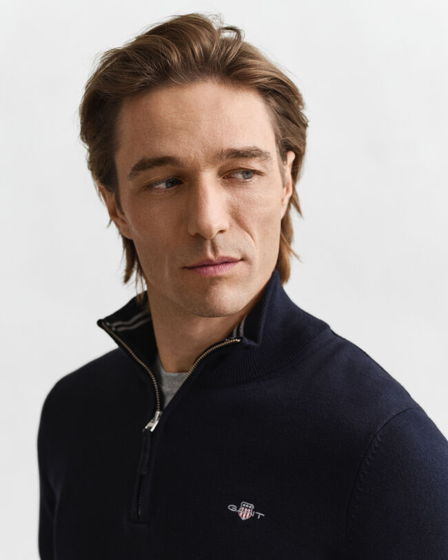 Klassiske sweater i bomuld med halv lynlås