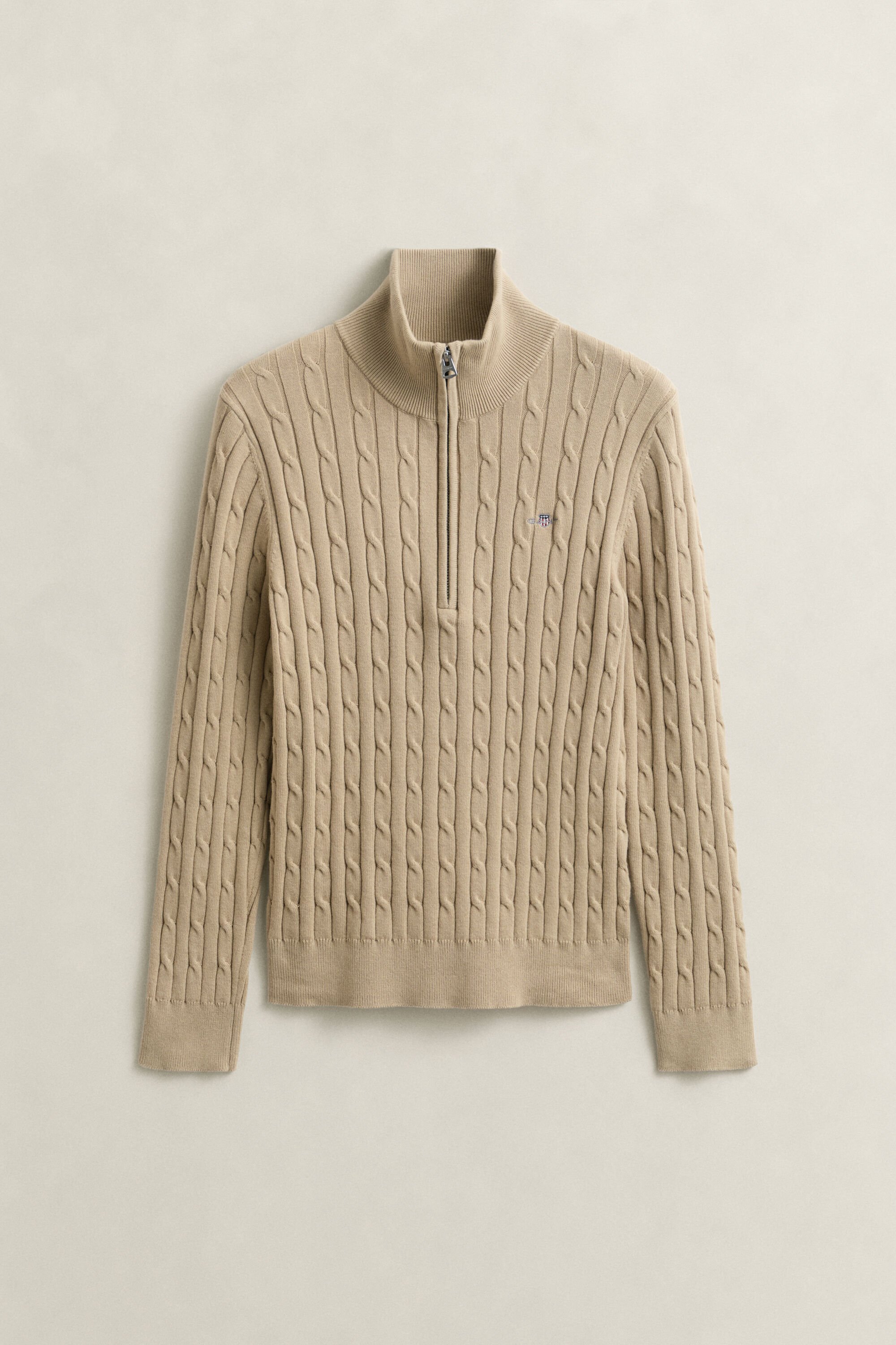 Kabelstrikket sweater med halv lynlås