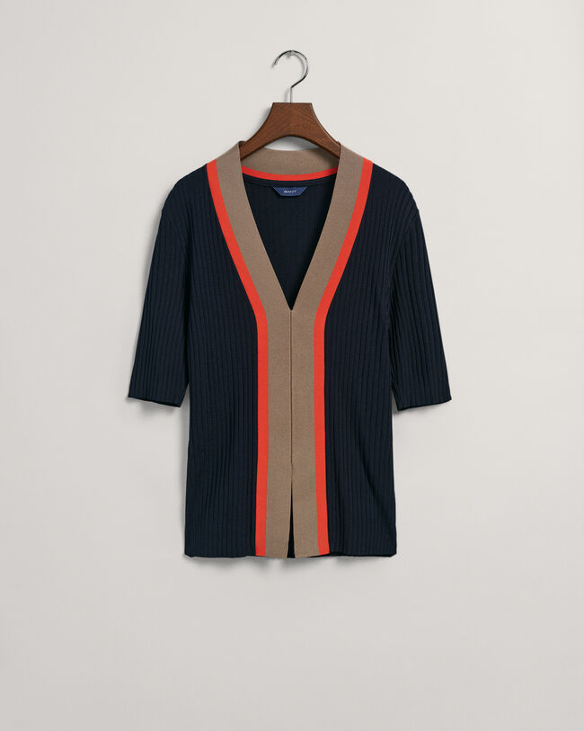 Ribstrikket top med V-hals