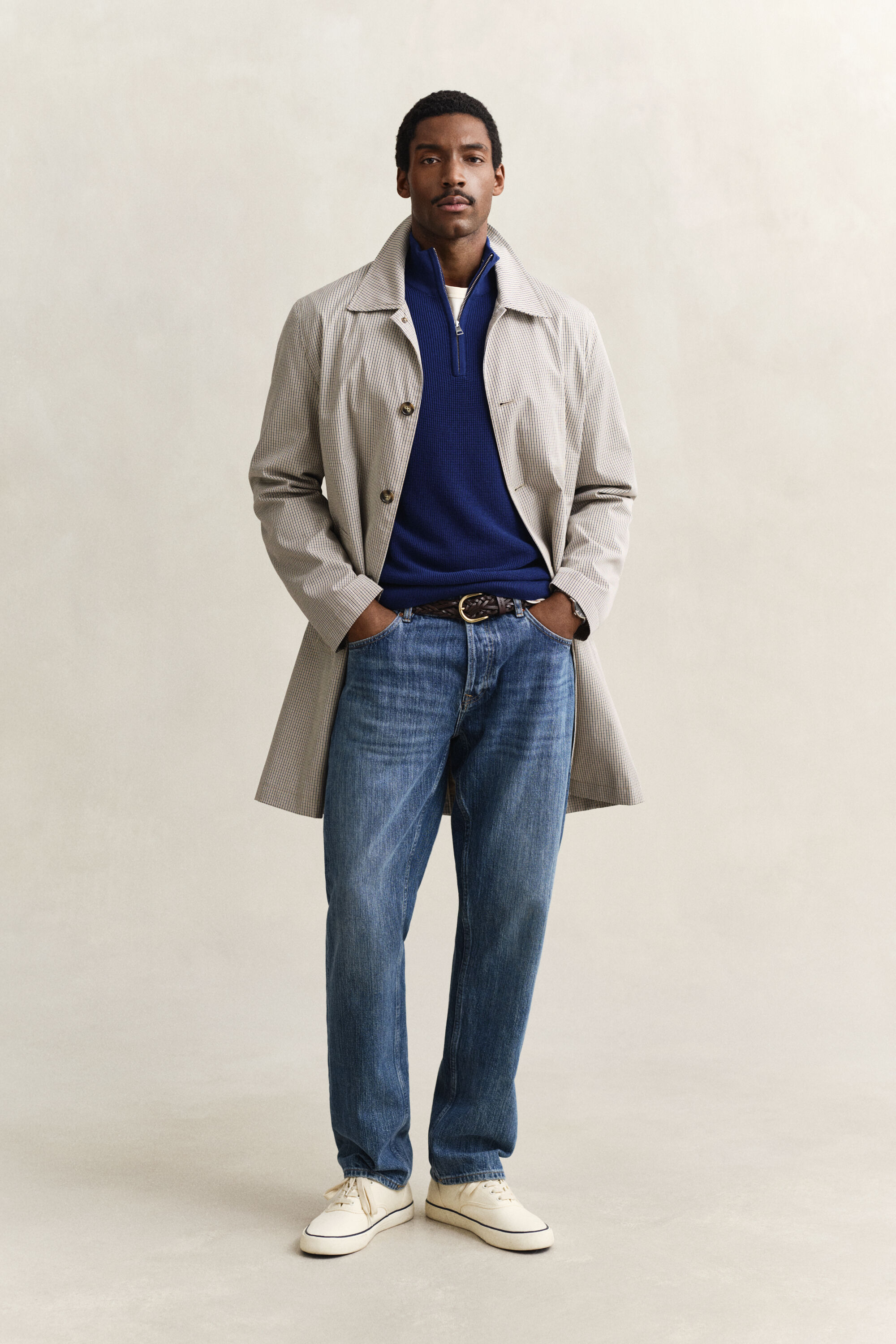 Tekstureret sweater af bomuld med halv lynlås