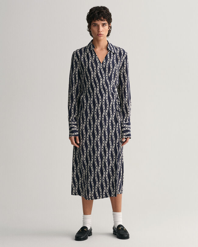 Slå-om kjole med Chain-tryk