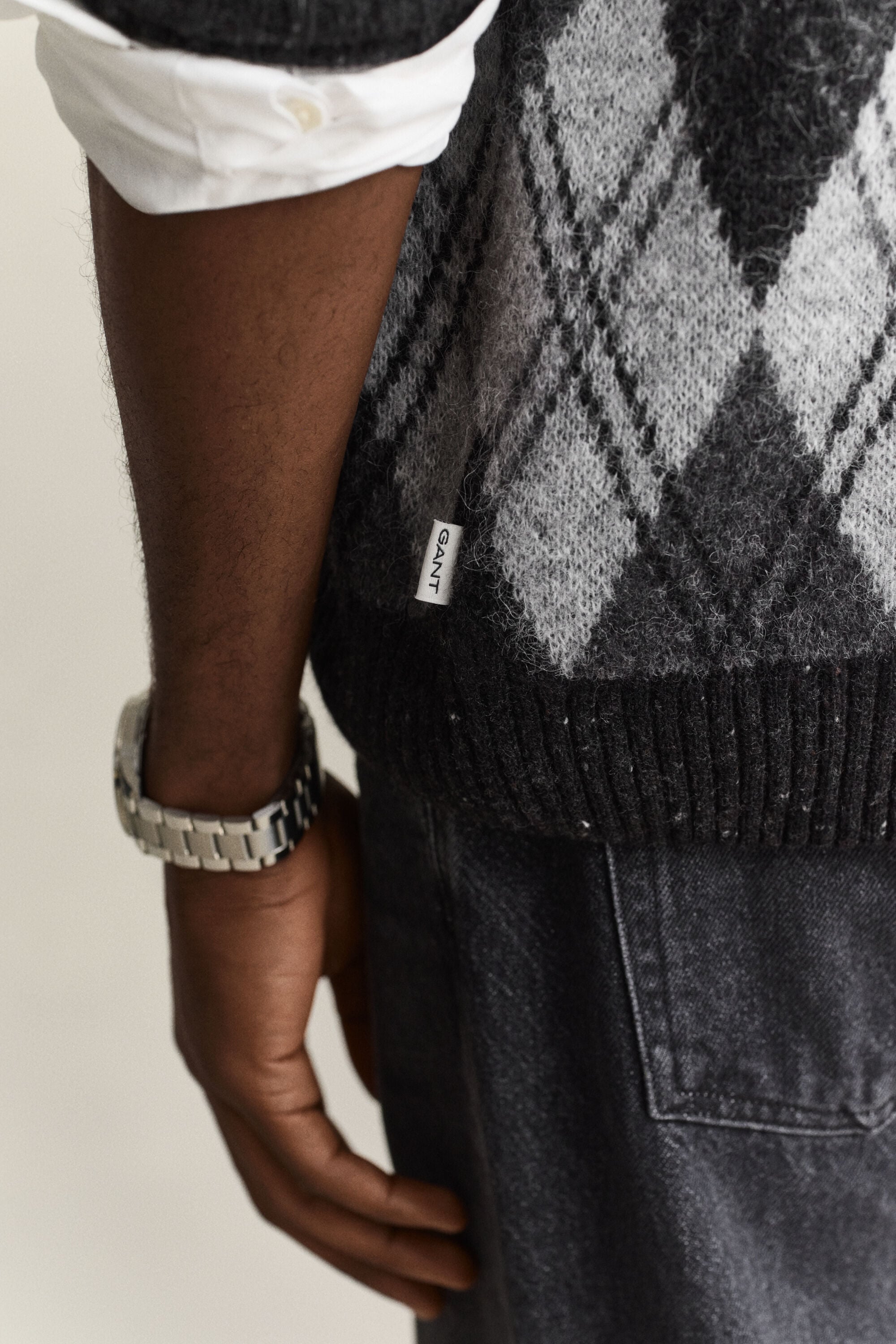 Argyle polo cardigan i en alpakauldblanding