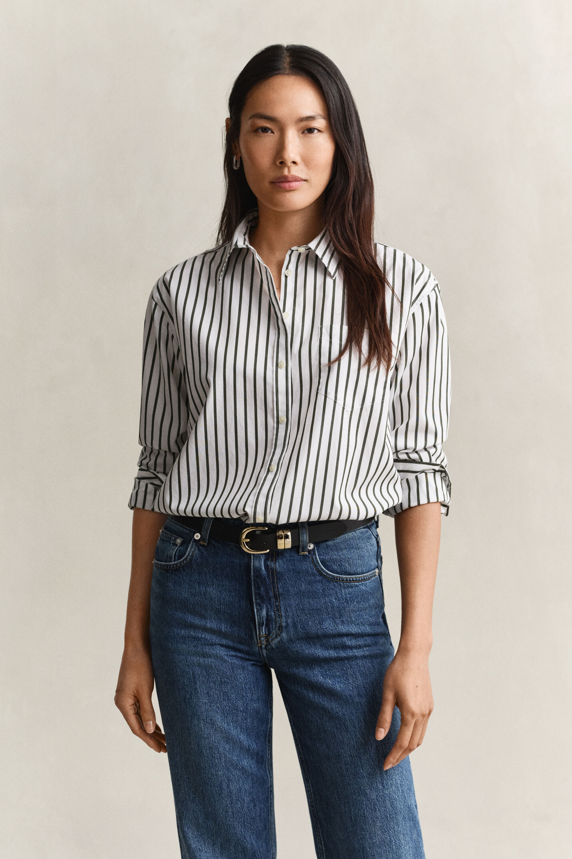 Relaxed fit stribet klassisk poplin-skjorte