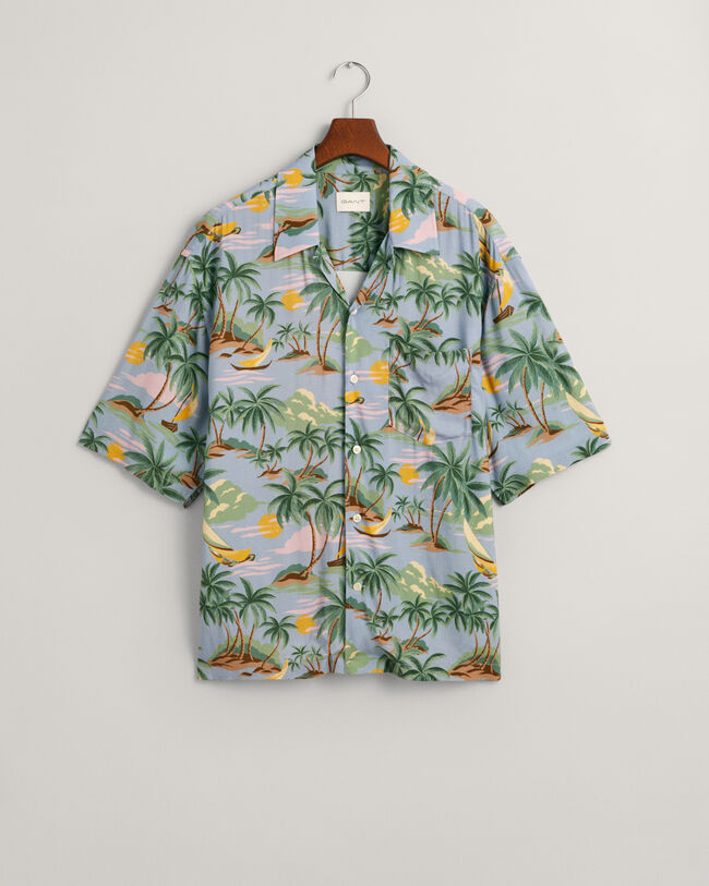 Relaxed Fit Hawaiian Print skjorte med korte ærmer