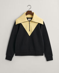 Sweatshirt med halv lynl&aring;s og farveblokke