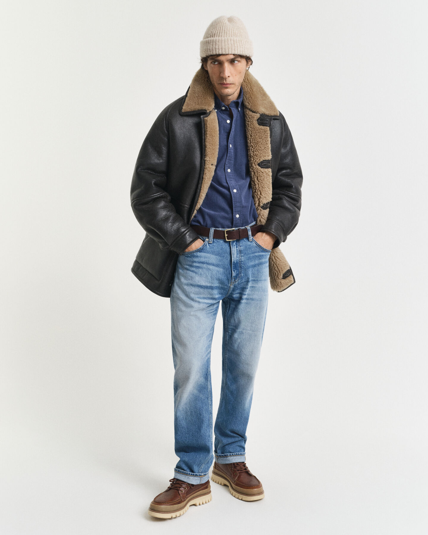 Regular fit skjorte af bomuldsjernbanefløjl