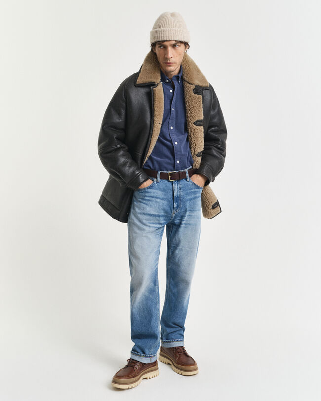 Regular fit skjorte af bomuldsjernbanefløjl