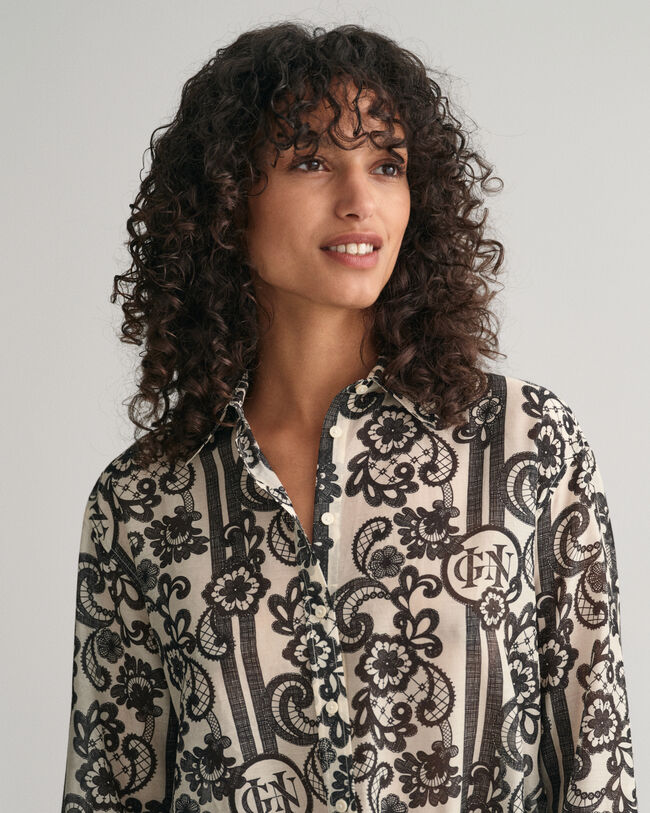Relaxed fit Lace Print bomuldssilkeskjorte