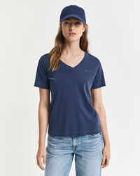 Sunfaded T-shirt med V-hals