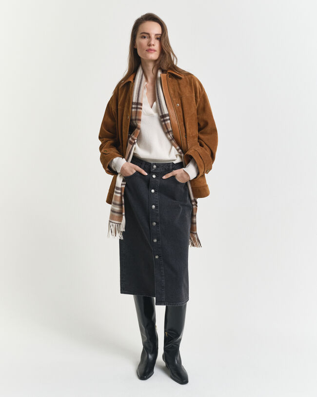 Knappet midi-nederdel i denim