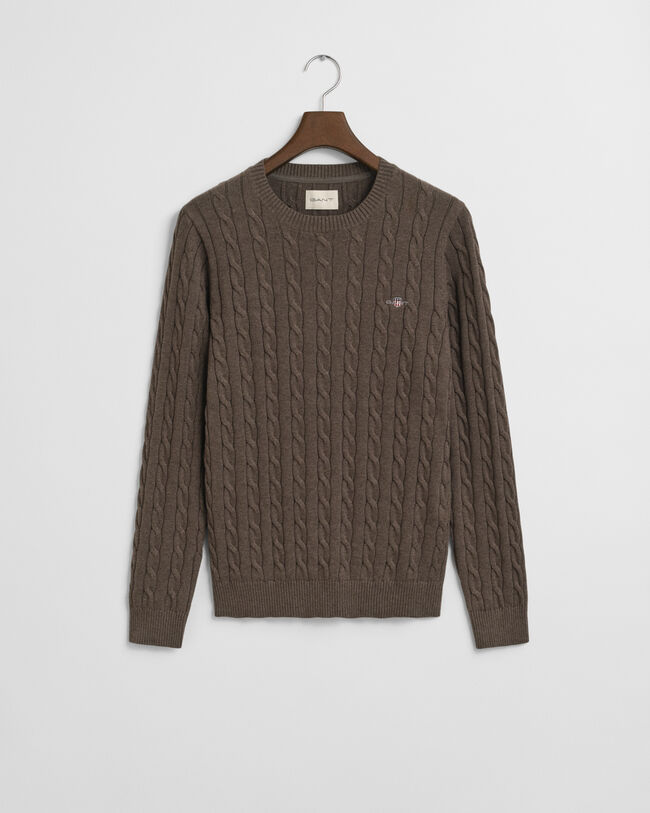 Crewneck sweater af bomuld med kabelstrik