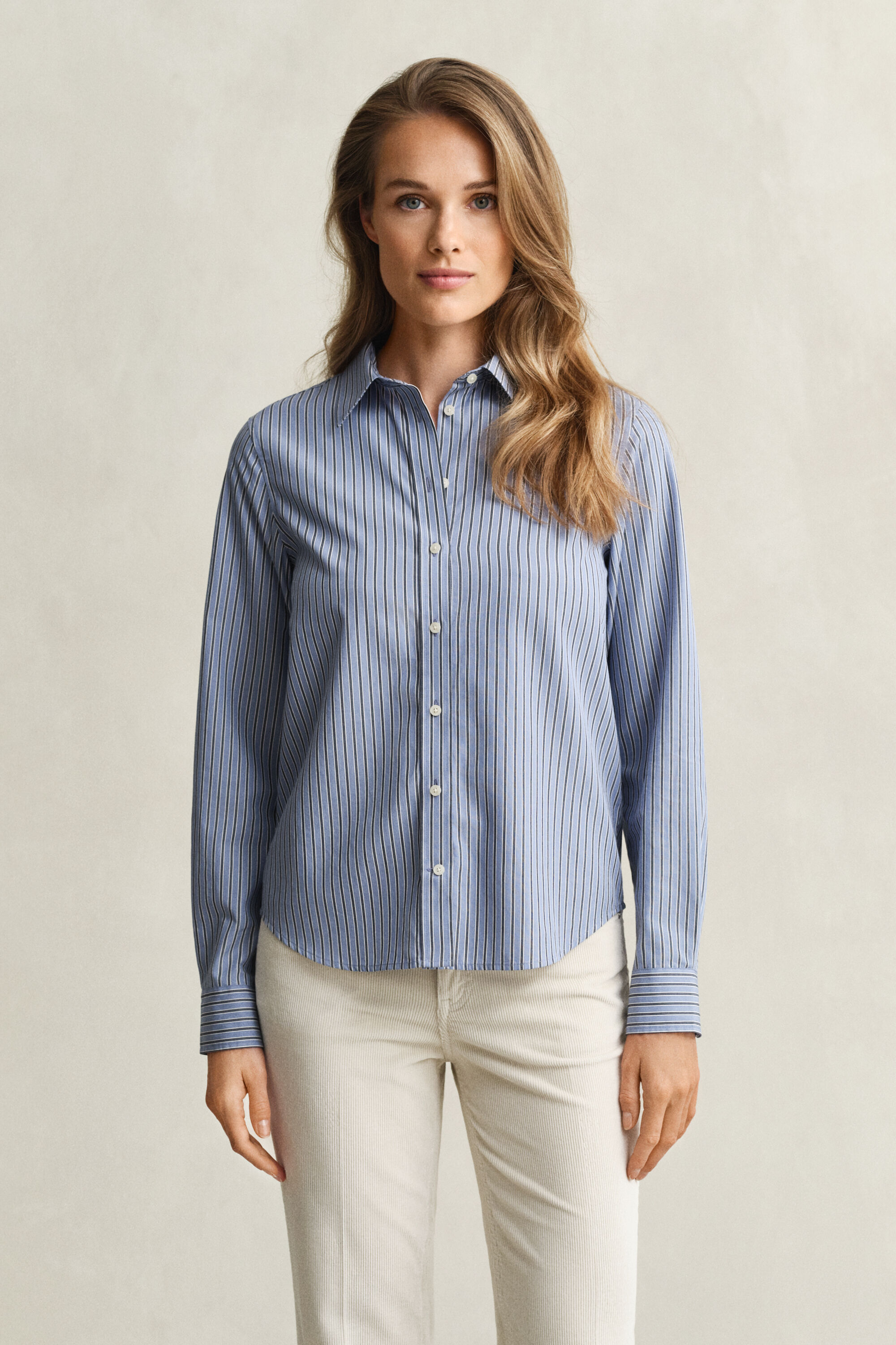 Regular fit poplin skjorte med striber