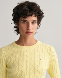 Crewneck sweater af str&aelig;kbomuld med kabelstrik