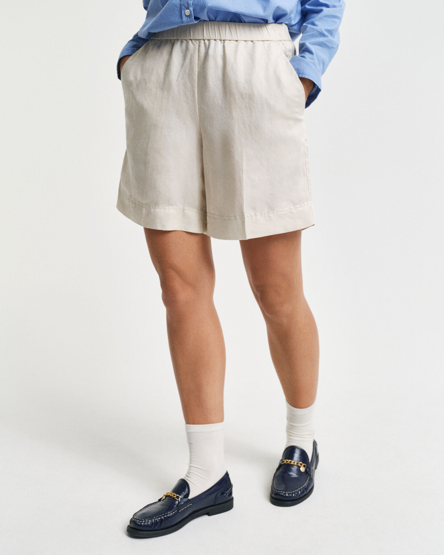 Relaxed fit pull-on shorts i hørblanding