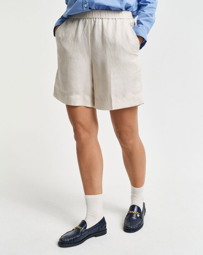 Relaxed fit pull-on shorts i hørblanding