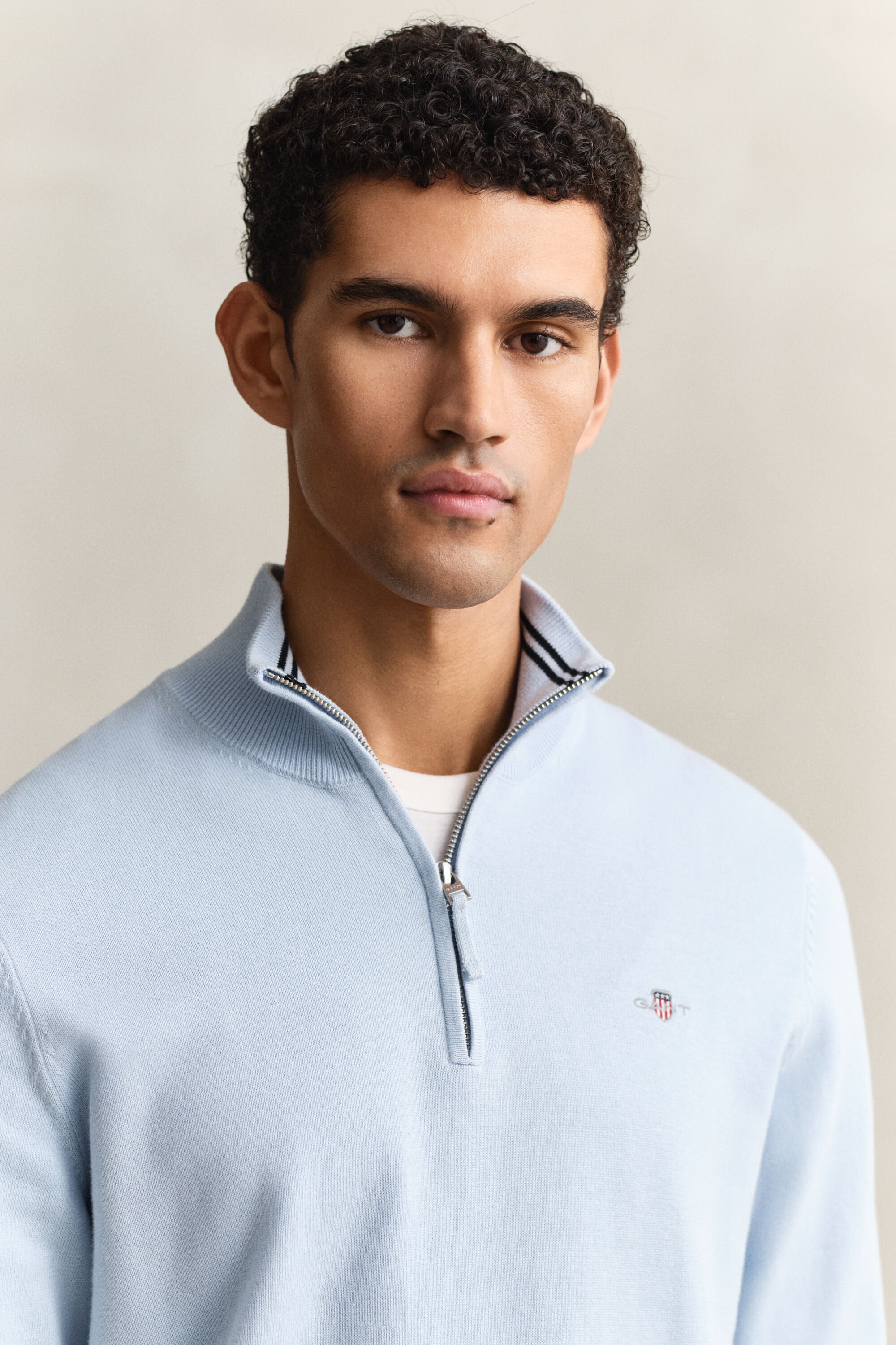 Klassiske sweater i bomuld med halv lynlås