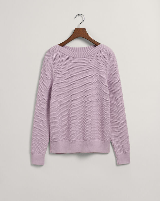 Tekstureret bomuldssweater med b&aring;dudsk&aelig;ring