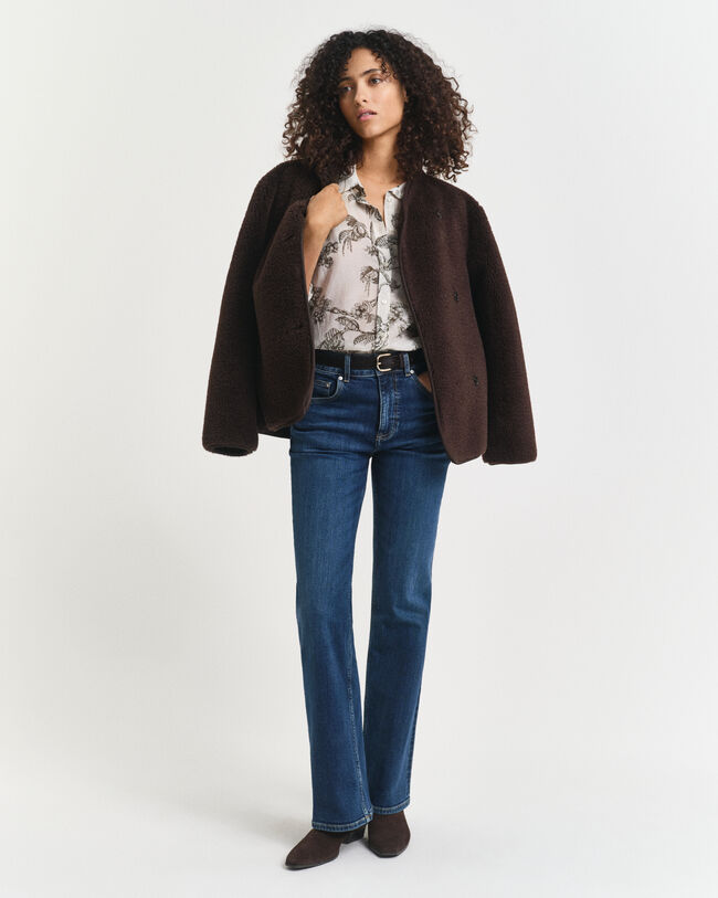 Relaxed fit bomuldssilkeskjorte med træ-tryk