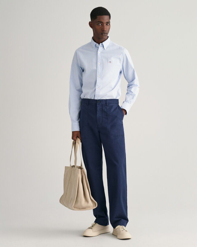 Slim fit stribet Oxford skjorte med str&aelig;k