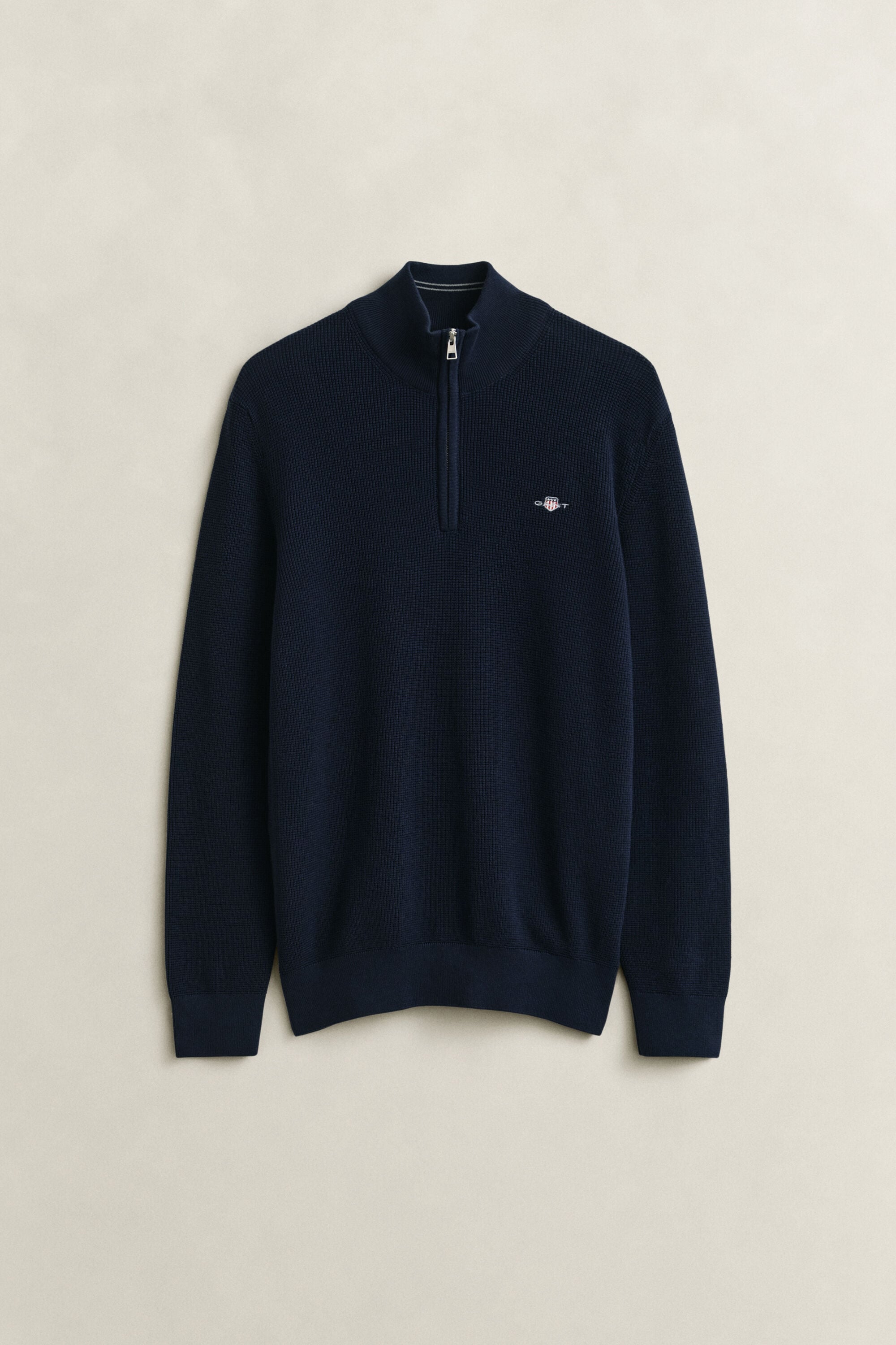 Tekstureret sweater af bomuld med halv lynlås