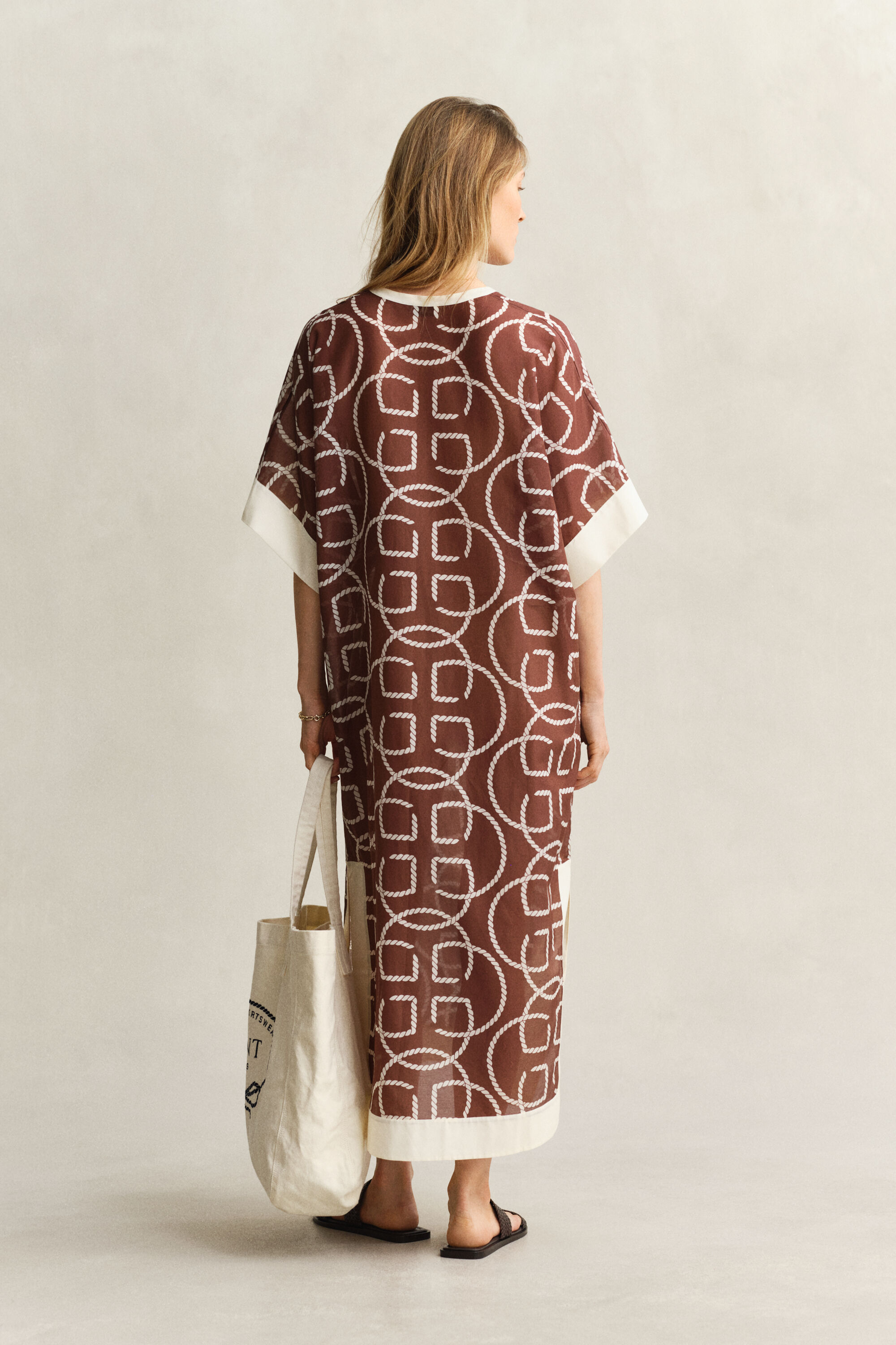 Monogram kaftan i bomuld og silke