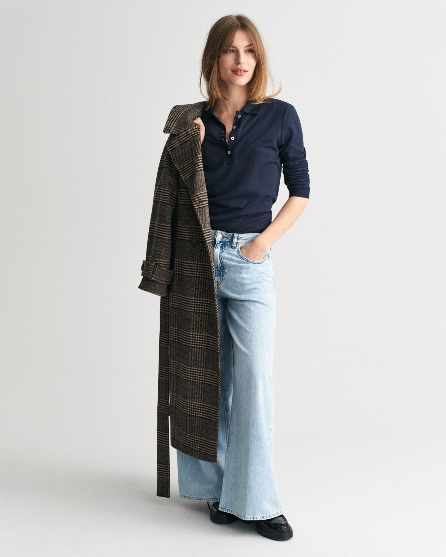 Sømløs langærmet poloskjorte