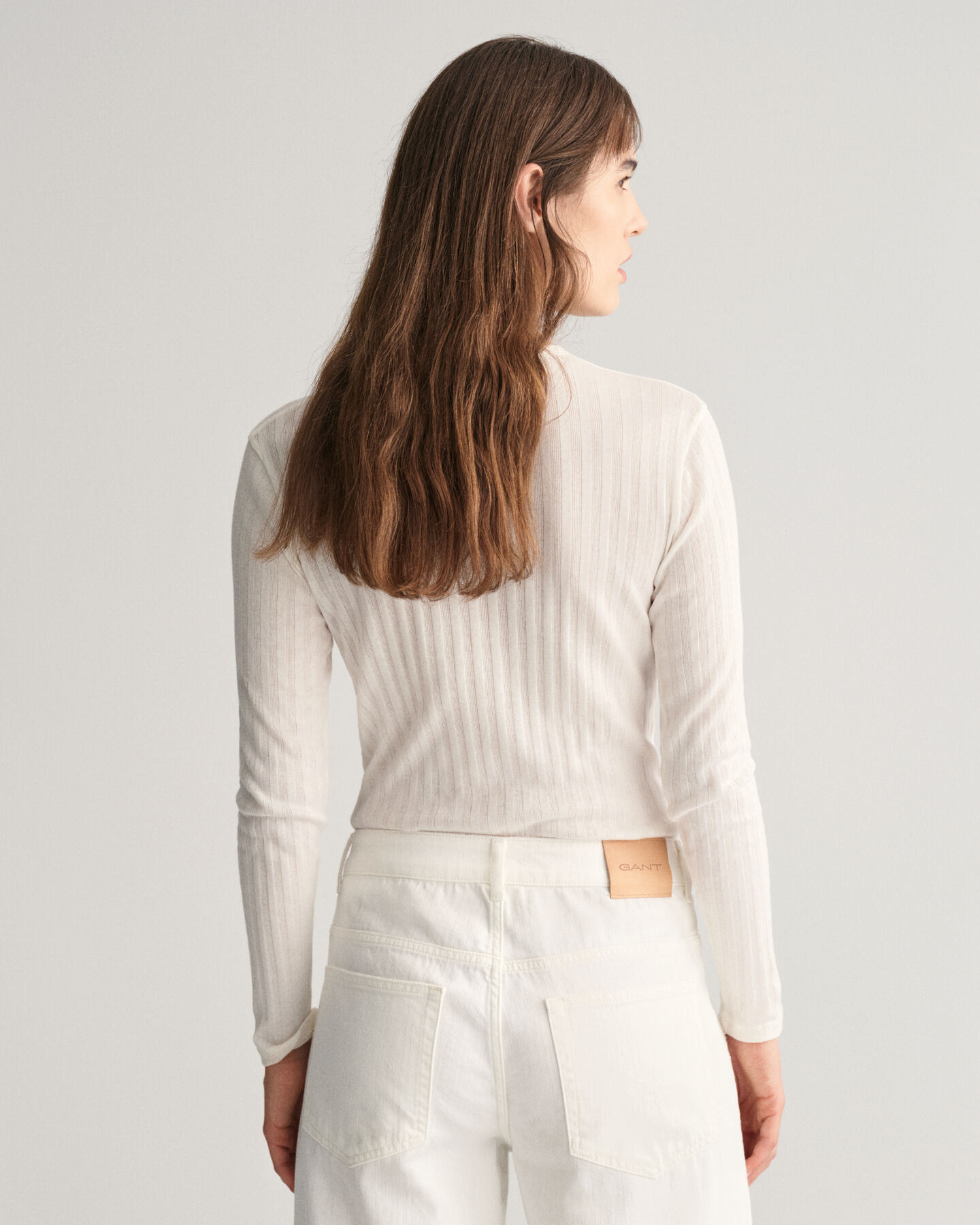 Ribstrikket Henley T-shirt med lange ærmer