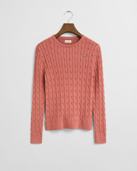 Teen Girls crewneck sweater af strækbomuld med kabelstrik