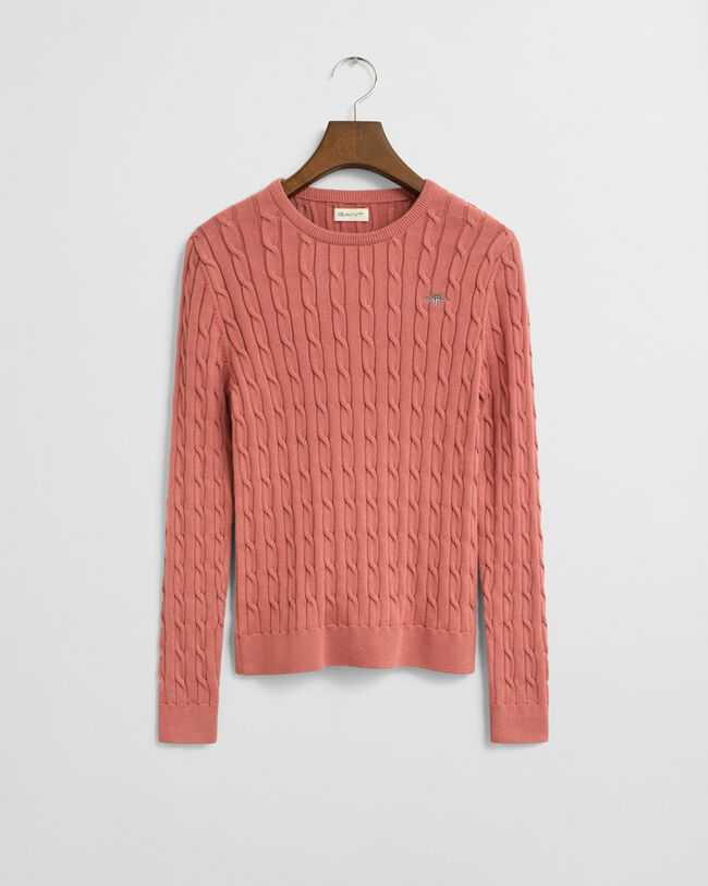 Teen Girls crewneck sweater af strækbomuld med kabelstrik