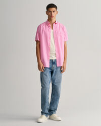 Regular fit stribet tætvævet skjorte med korte ærmer