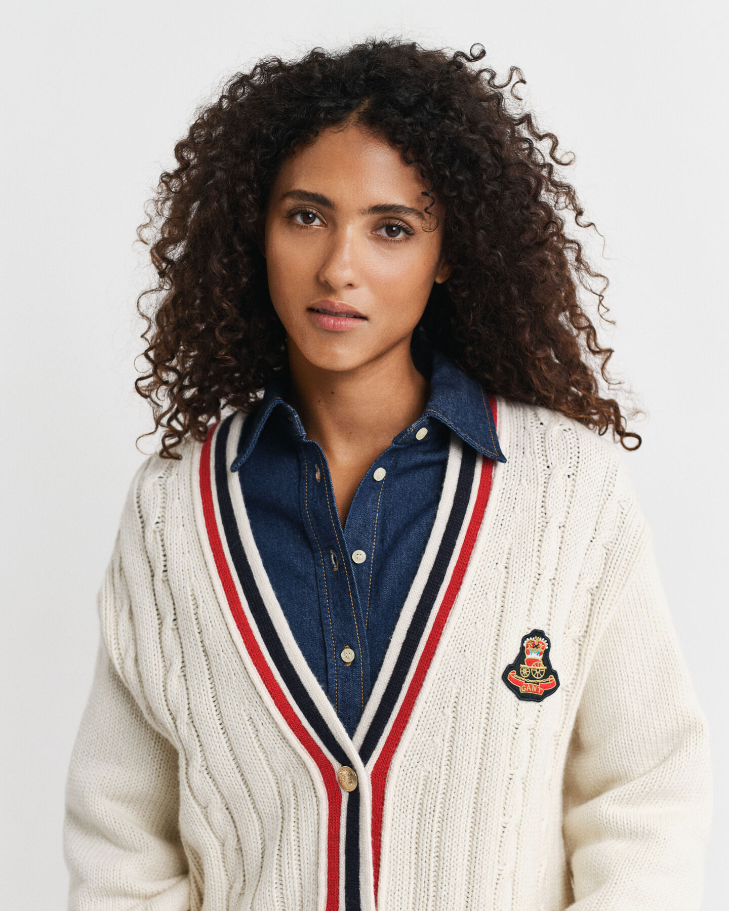 Gant Varsity kabelstrikket cardigan med V-hals