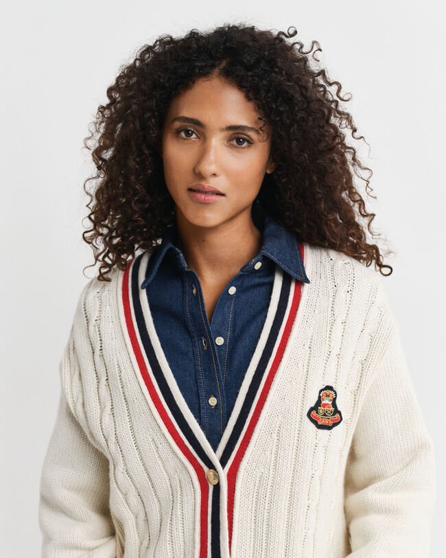 Gant Varsity kabelstrikket cardigan med V-hals
