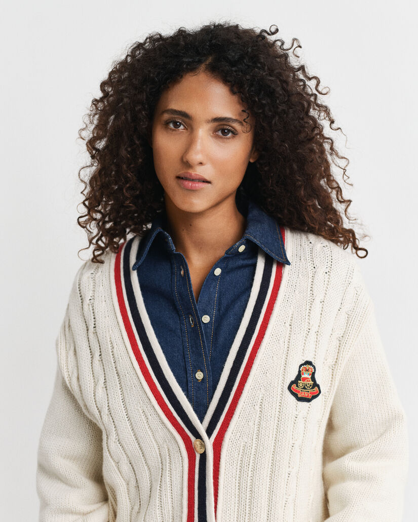 Gant Varsity kabelstrikket cardigan med V-hals