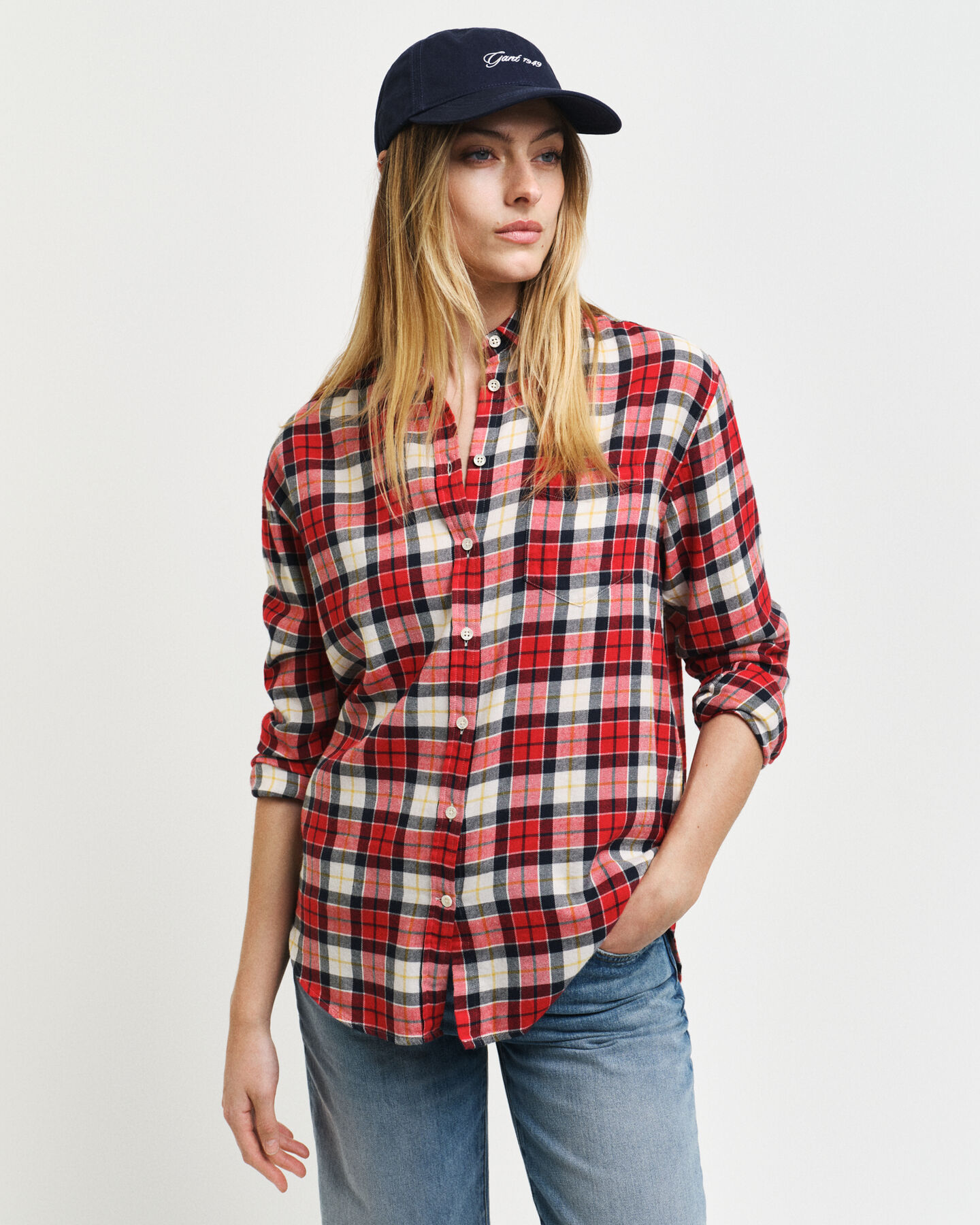 Cap af vasket bomuld med skrift