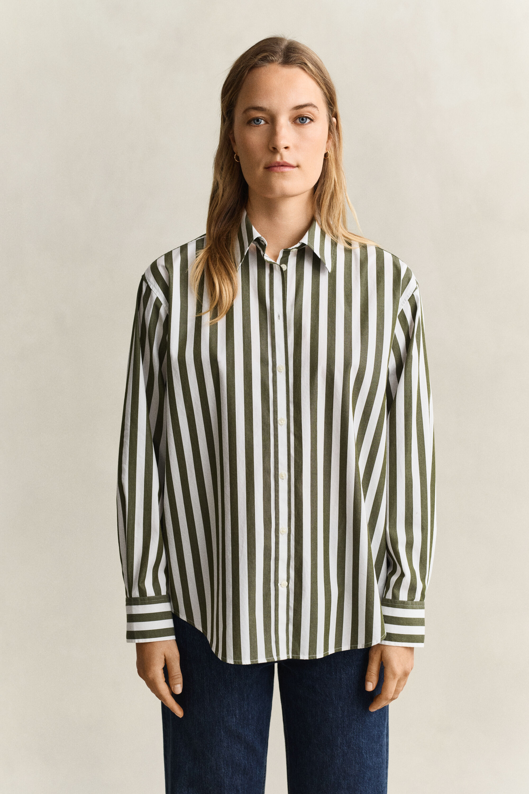 Relaxed poplin skjorte med striber