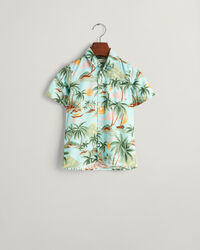 Kids Palm Print bomuldsskjorte med korte &aelig;rmer