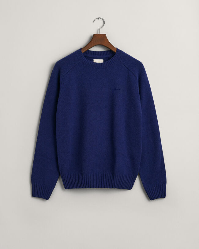 Crewneck sweater i uld med sadelskuldre