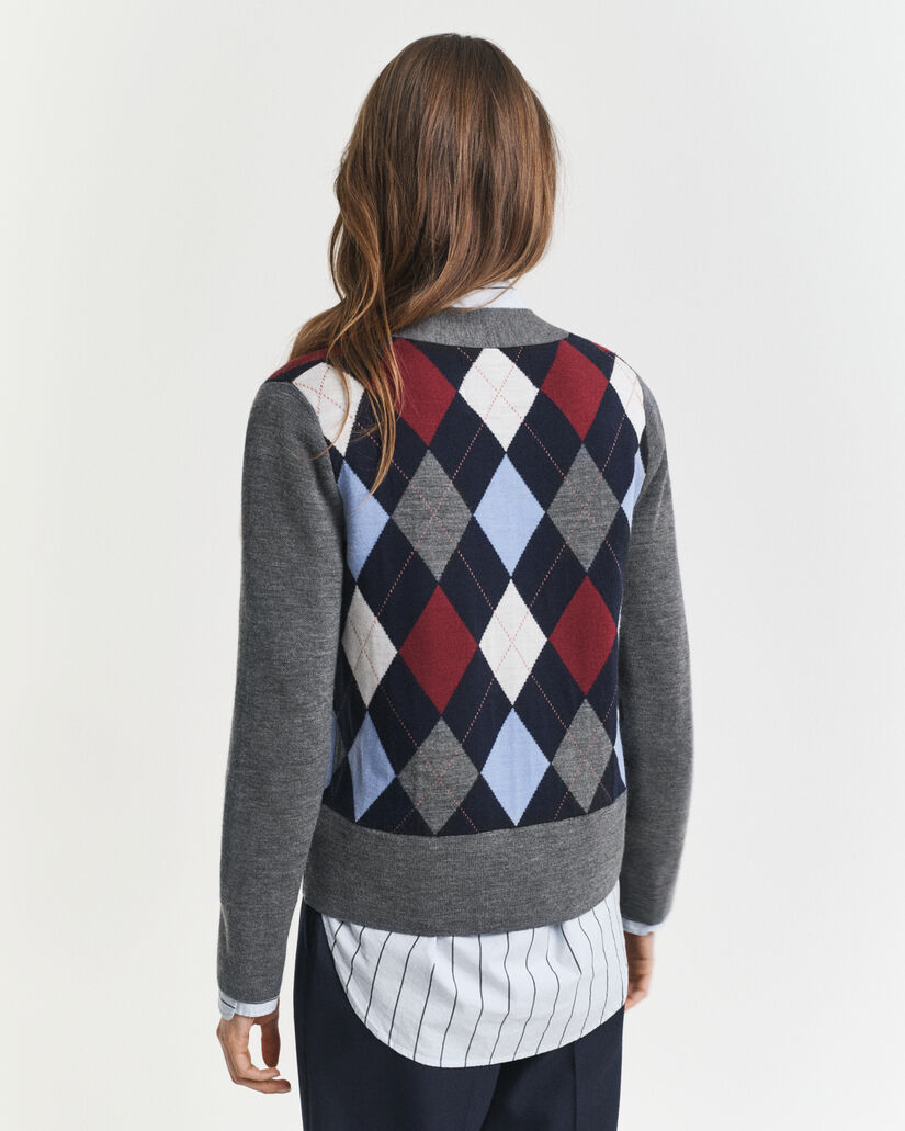 Argyle cardigan med V-hals