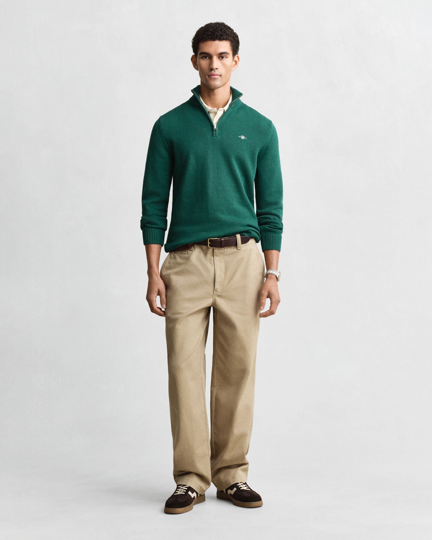 Afslappet sweater i bomuld med halv lynlås