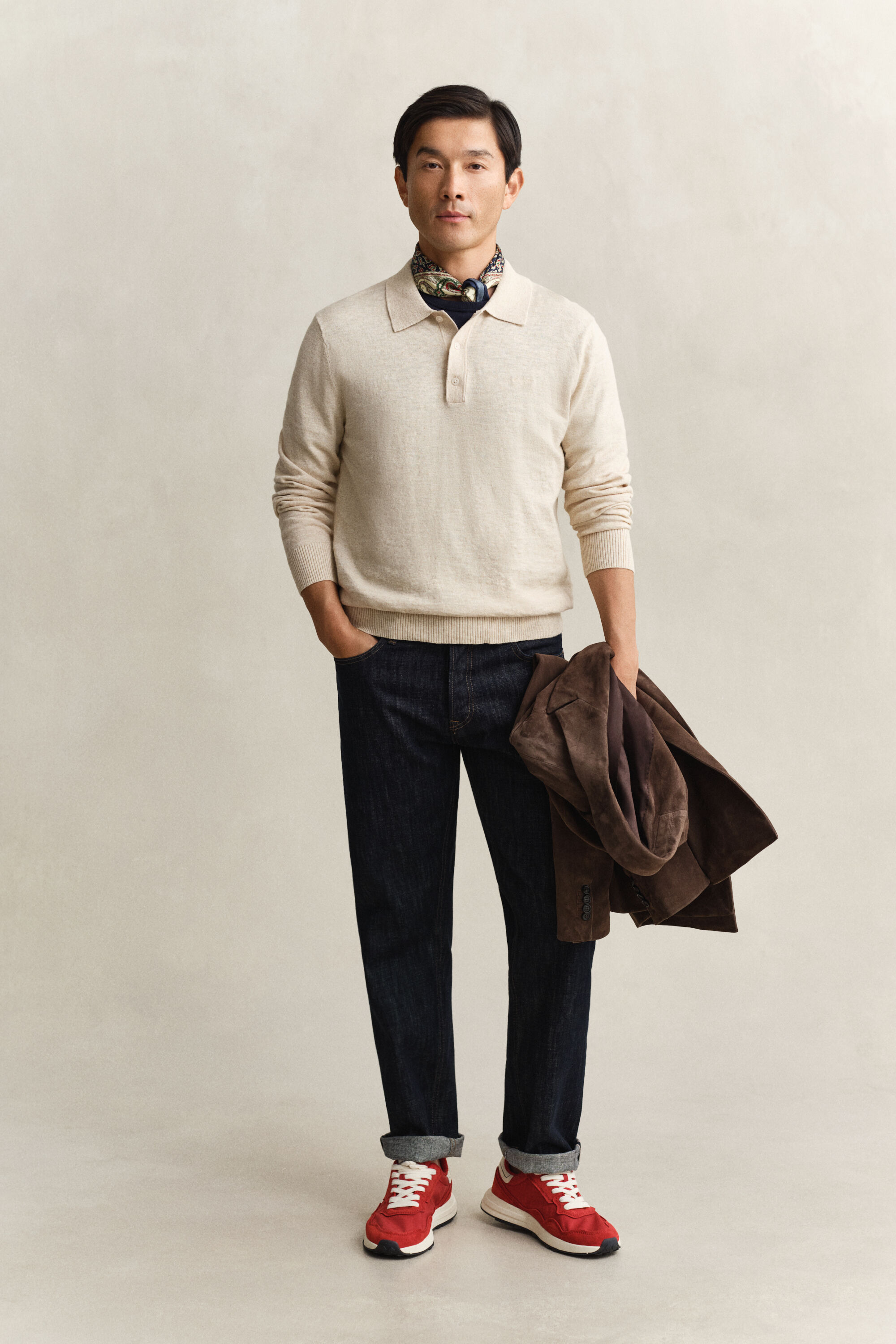 Polosweater i nopret bomuldsblanding