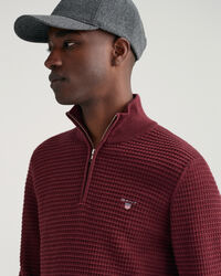 Texture bomuldssweater med halv lynl&aring;s