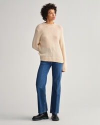 Mohair ensfarvet sweater med crewneck