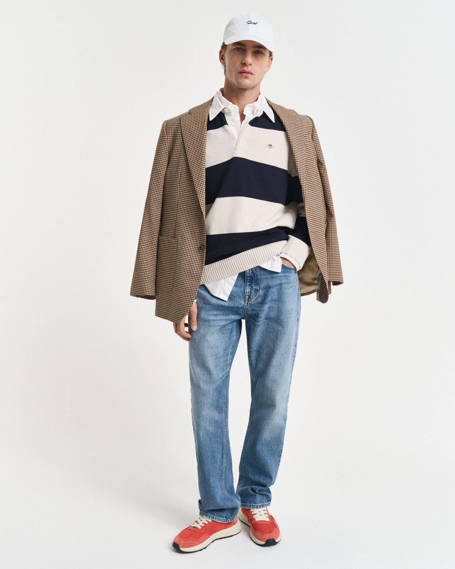 Tværstribet polosweater