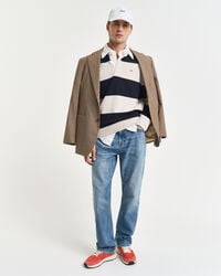 Tværstribet polosweater